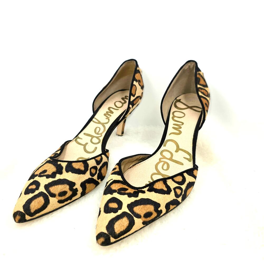 Sam Edelman Delilah d'Orsay Pumps Brown/Black Leopard Print Dyed Cow Hair Sz 8.5